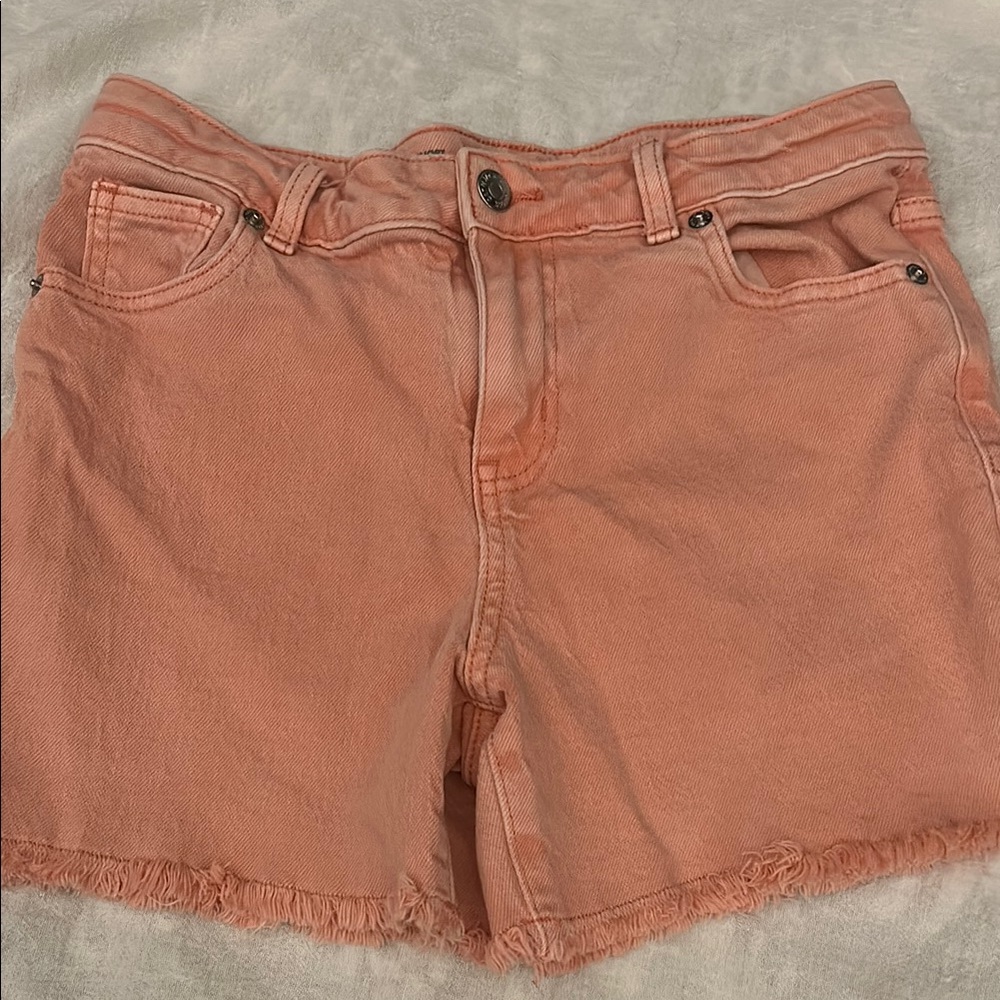 Girls Peach Denim Shorts